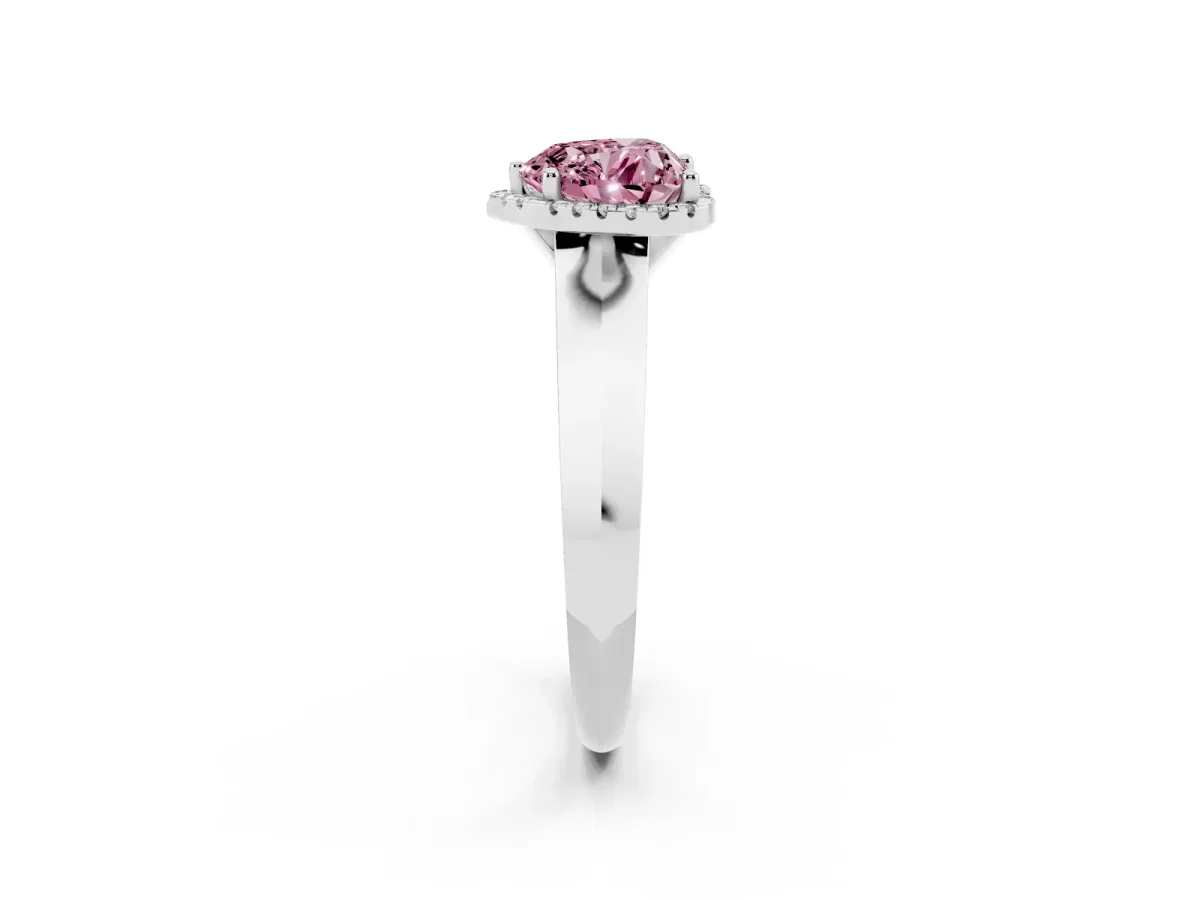 Fancy Pink Heart Cut Halo Diamond Ring with Cathedral Band and Four-Prong Setting Silver