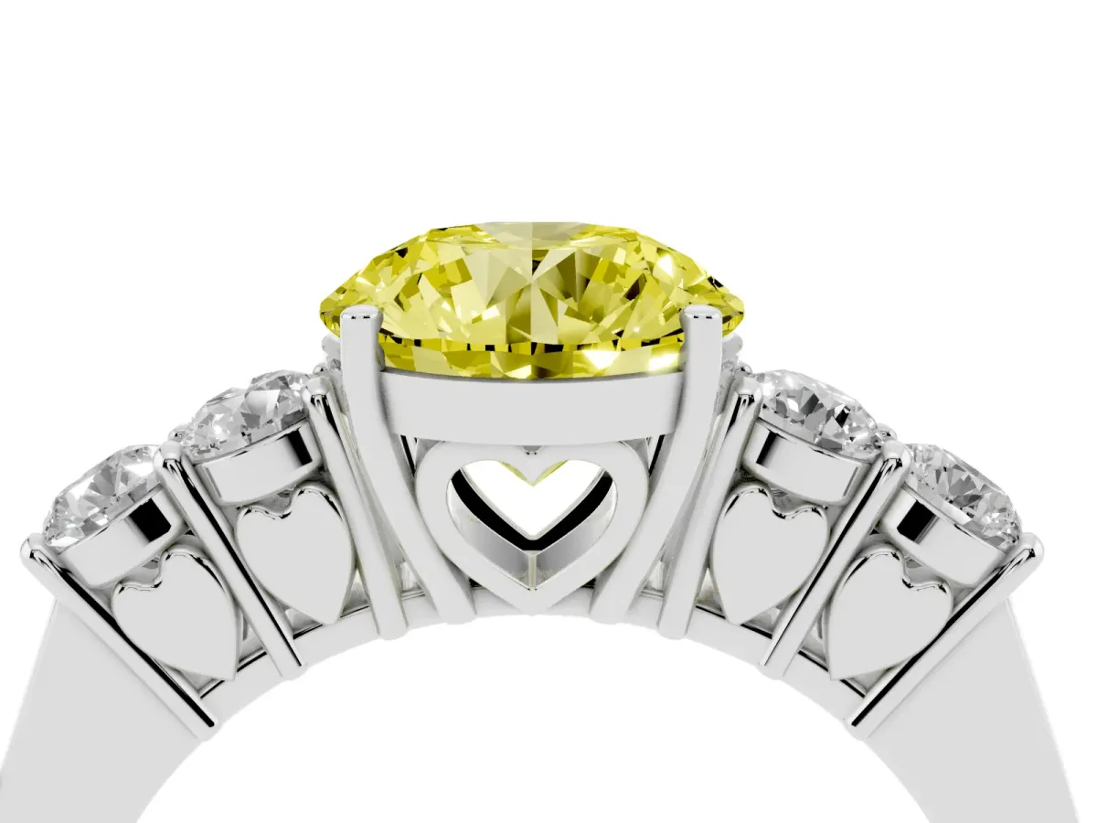 Fancy Yellow Round Cut Cut Diamond Five-Stone Prong Set White Gold Ring Silver