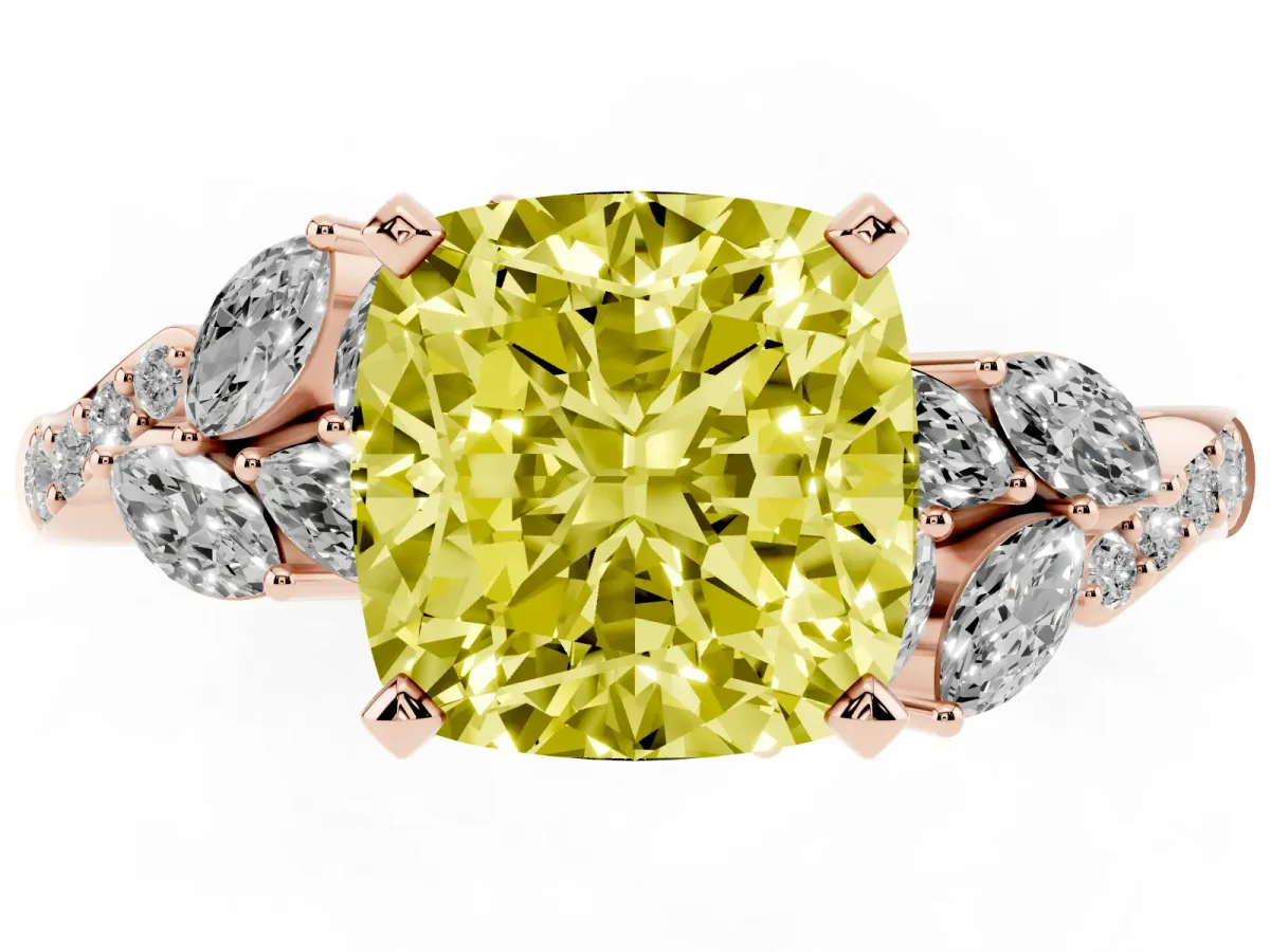 Fancy Yellow Cushion Cut Solitaire Marquise Twist Band with Six-Prong Setting Rose gold