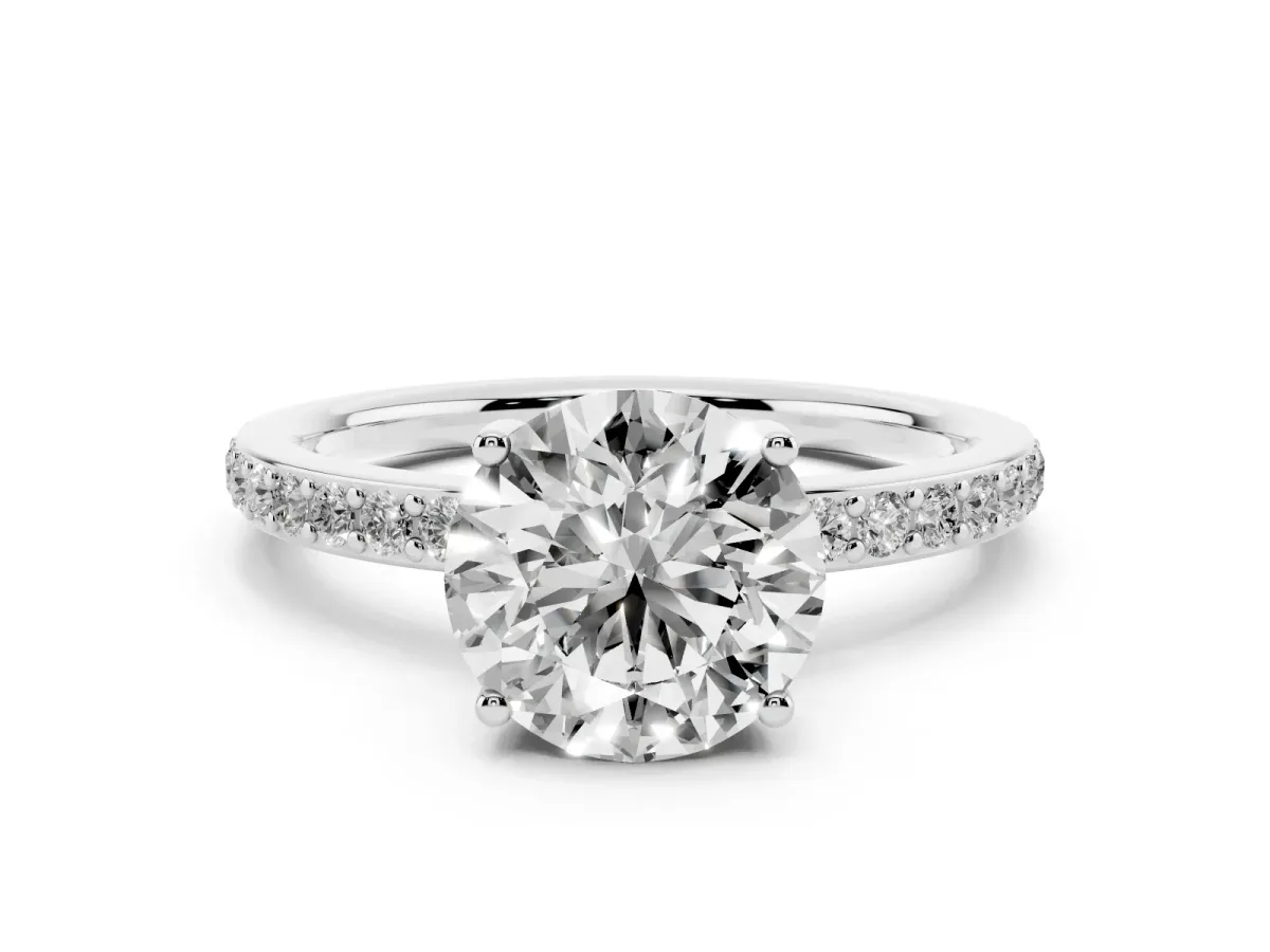Round Cut Cut Diamond Pavé Band Ring with Four-Prong Setting Silver