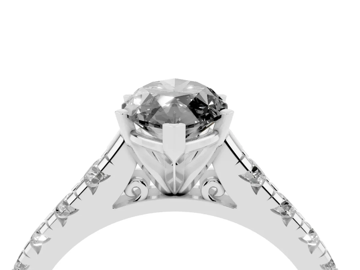 Fancy Black Marquise Cut Diamond Cathedral Solitaire Ring with Round Pavé Band Silver