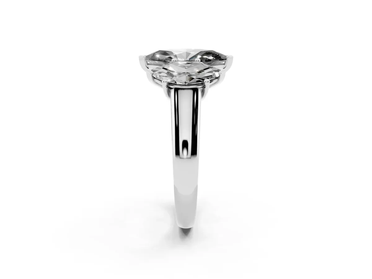 Fancy Black Marquise Cut Three-Stone Diamond Ring with Prong Setting on a Classic Band Platinum