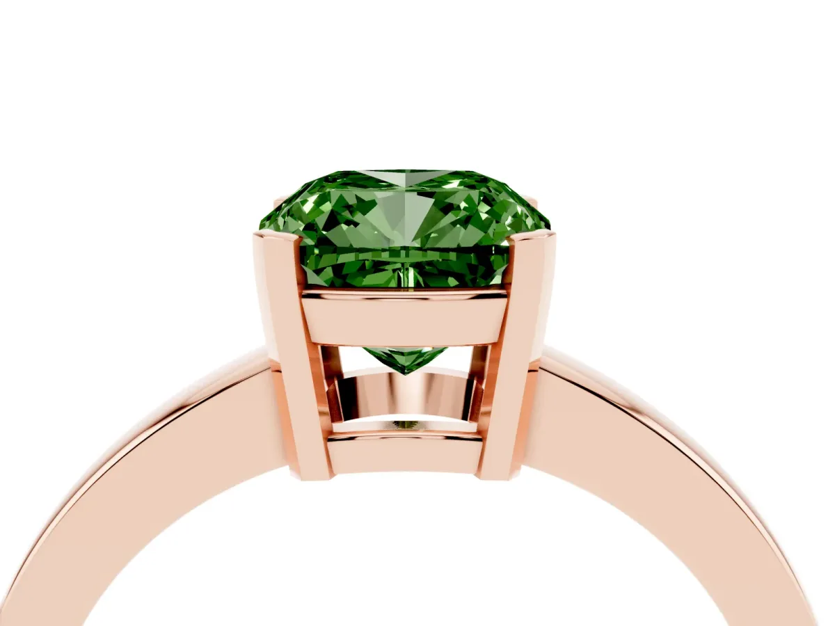 Fancy Green Cushion Cut Cut Solitaire Ring with Four-Prong Setting and Classic Band Rose gold