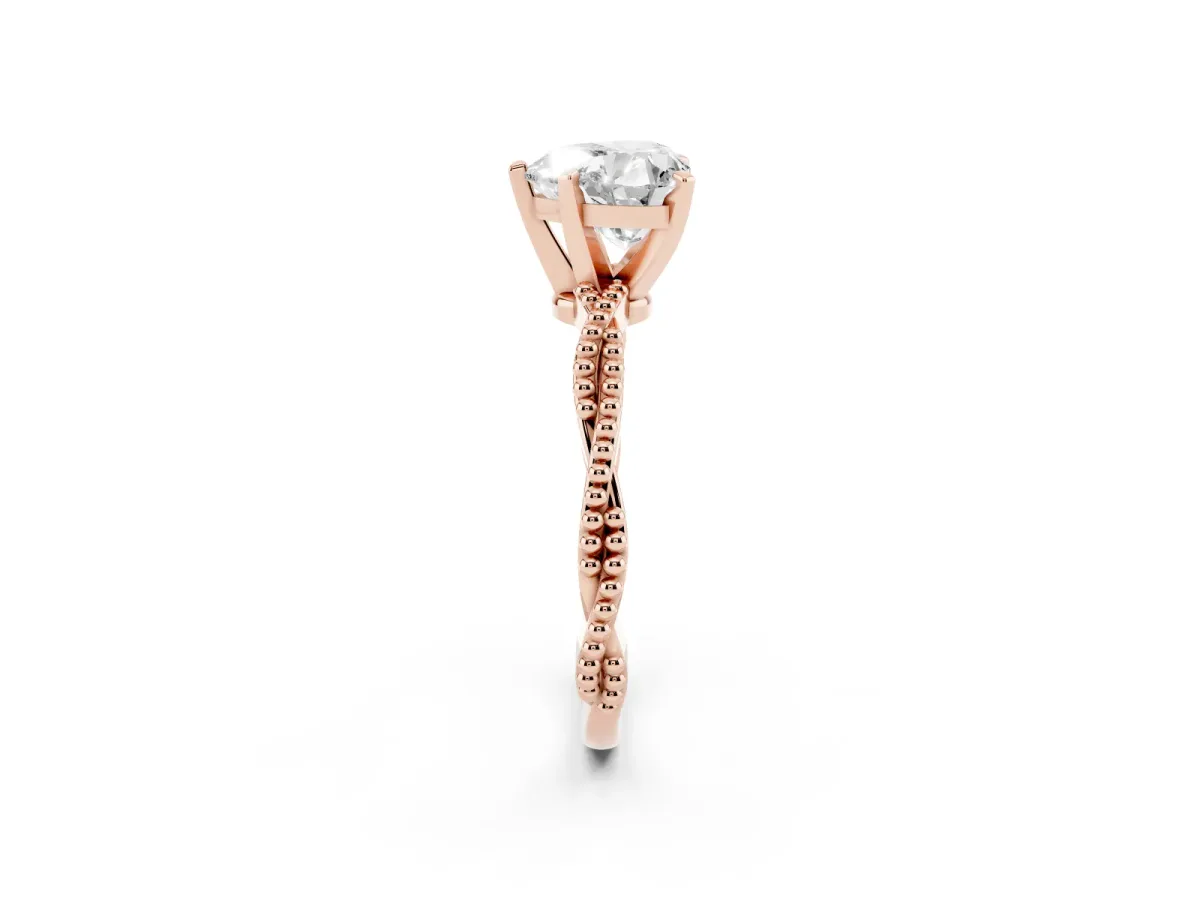 Heart Cut Solitaire Twisted Band with Bead Prong Setting Rose gold