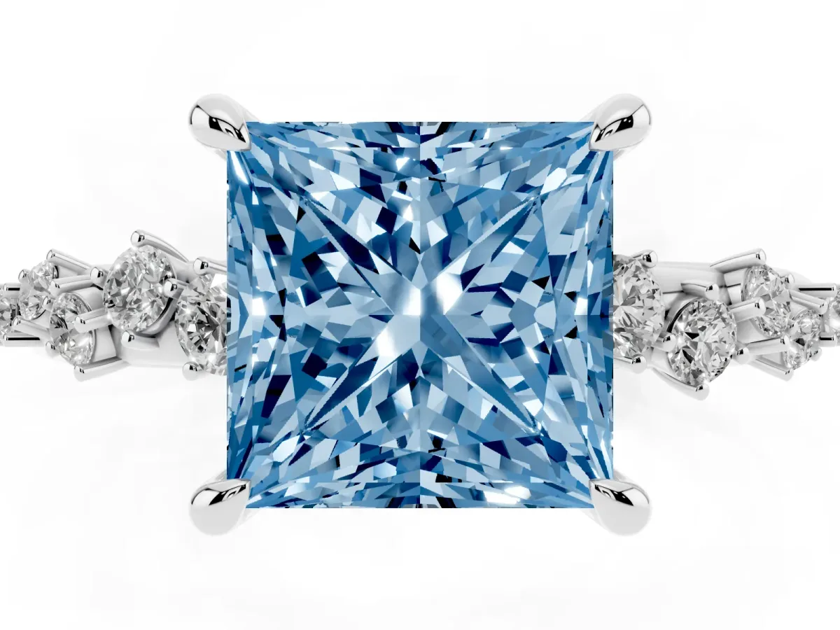 Fancy Blue Princess Cut Cut Diamond Vine Band with Four-Prong Setting Silver