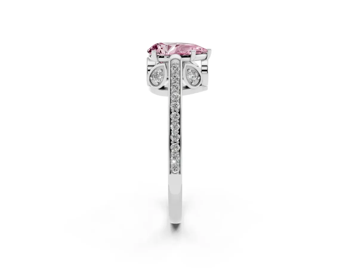 Fancy Pink Pear Cut Cut Cathedral Pave Diamond Engagement Ring with Six-Prong Setting Silver