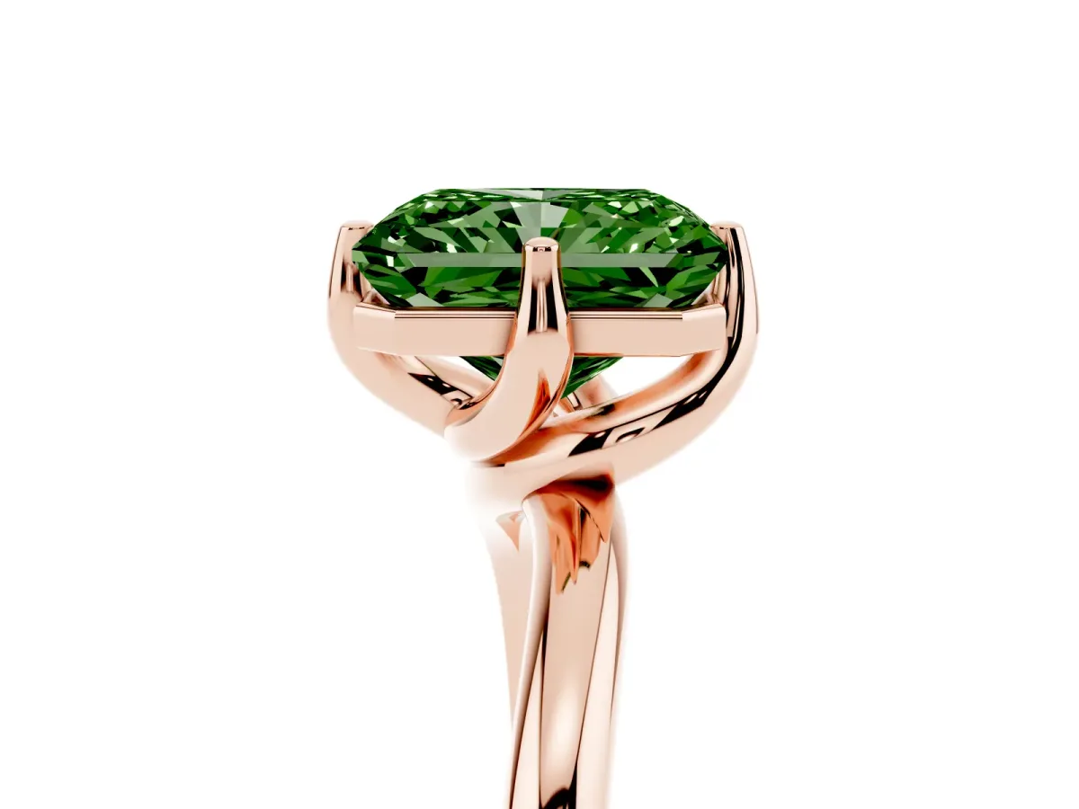Fancy Green Radiant Cut Diamond Solitaire Engagement Ring with Four-Prong Setting and Classic Band Rose gold