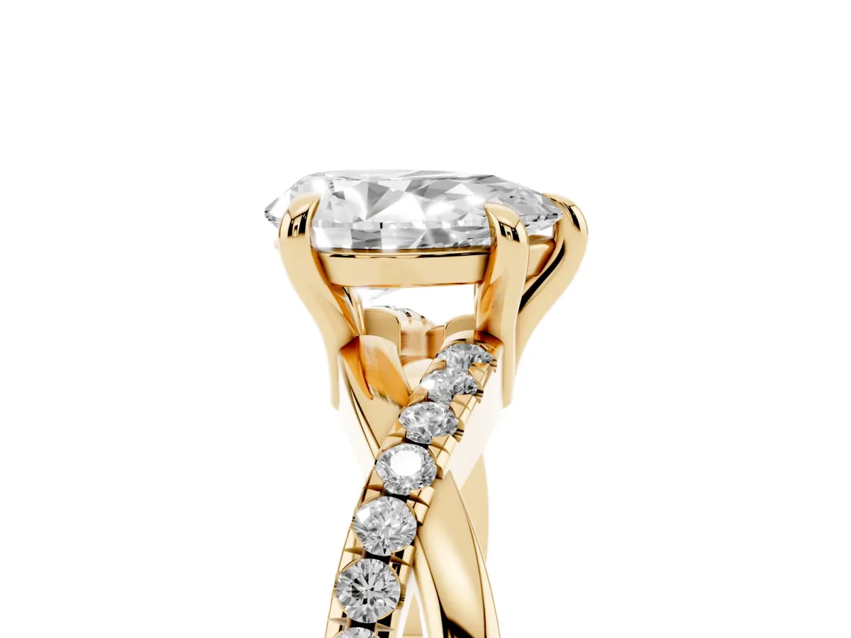 Pear Cut Cut Diamond Twist Band Solitaire with Prong Setting Yellow gold