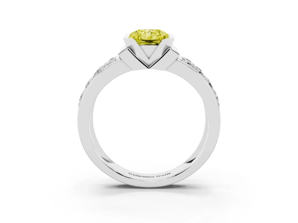 Fancy Yellow Radiant Cut Brilliant Diamond Channel Set Wide Band Ring with Bezel Setting Silver