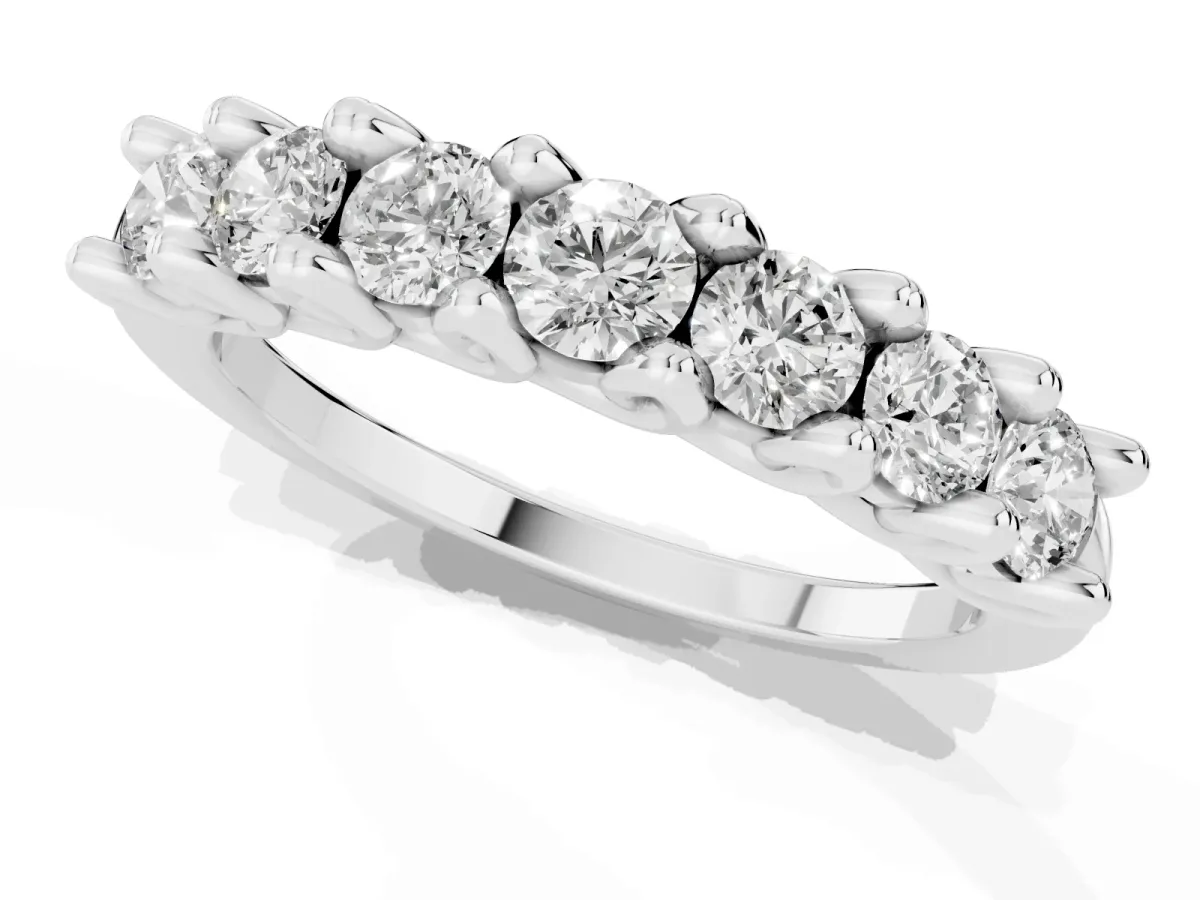 Round Diamond Prong-Set Half Eternity Band Silver