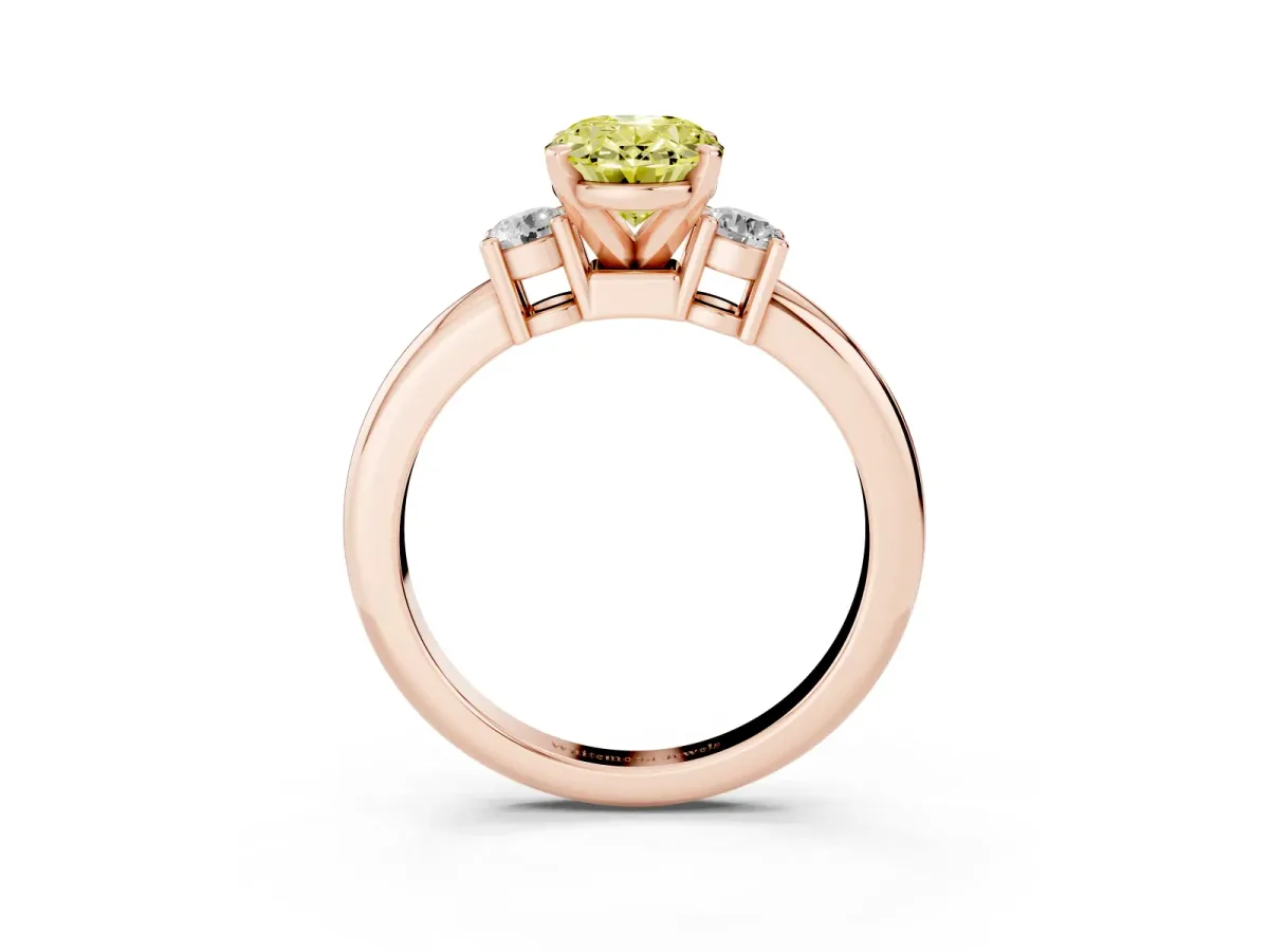 Fancy Yellow Three-Stone Oval Cut Cut Diamond Solitaire with Prong Setting and Classic Band Rose gold