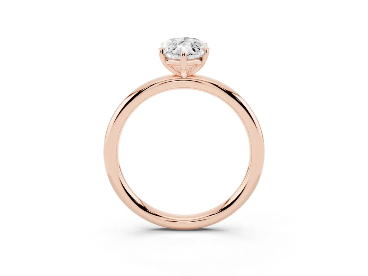 Oval Cut Solitaire Diamond Ring with Four-Prong Setting on a Plain Band Rose gold