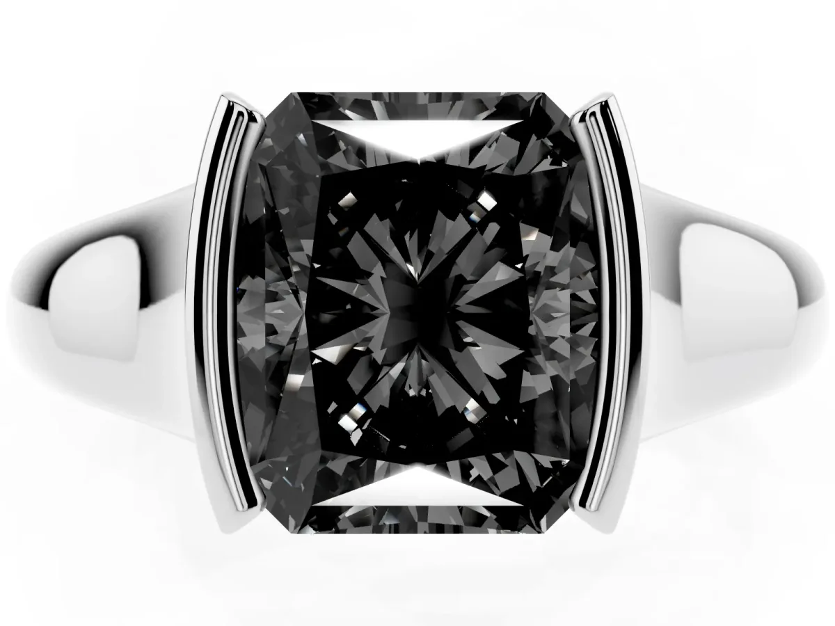 Fancy Black Radiant Cut Solitaire Tension Set Diamond Ring with Split Shank Band Platinum