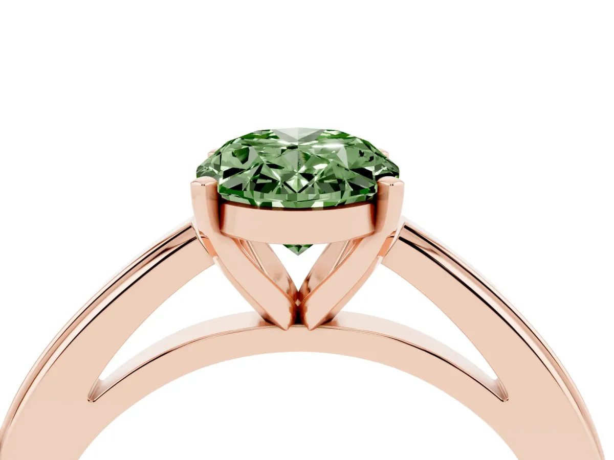 Fancy Green Oval Cut Solitaire Diamond Ring with Four-Prong Setting and Classic Band Rose gold