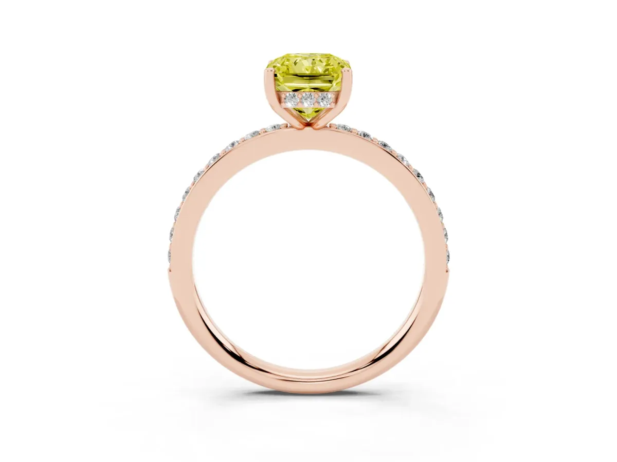 Fancy Yellow Radiant Cut Cut Diamond Pavé Band Ring with Four-Prong Setting Rose gold