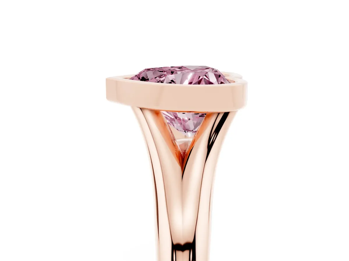 Fancy Pink Bezel Set Heart Cut Solitaire Diamond Ring with Smooth Band Rose gold
