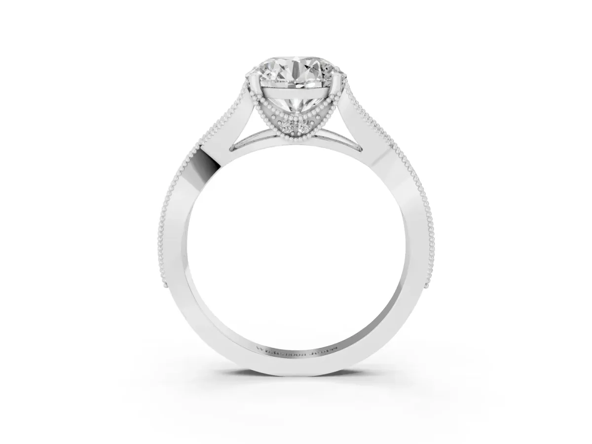 Round Cut Cut Diamond Twisted Band with Milgrain Pave Setting and Four-Prong Setting Silver