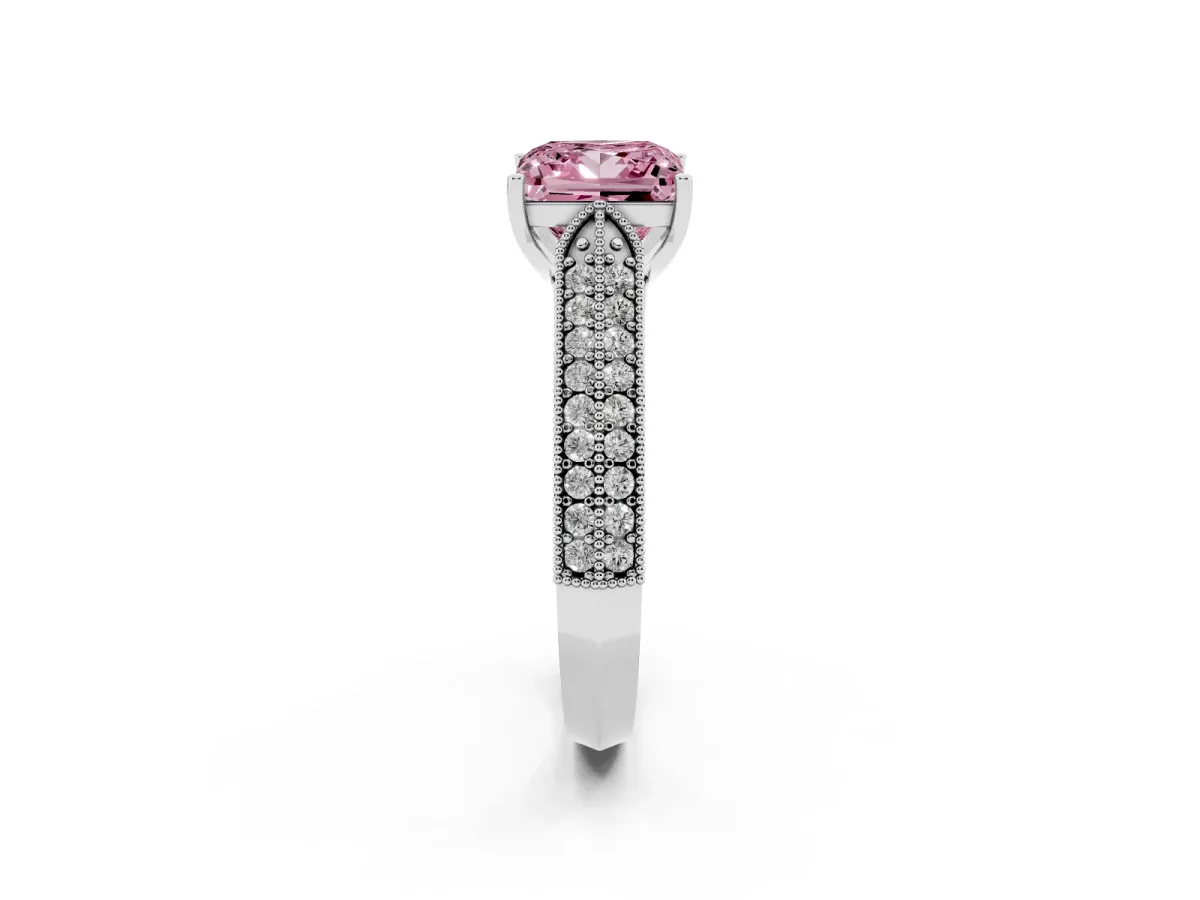 Fancy Pink Princess Cut Cut Pave Split Shank Engagement Ring with Four-Prong Setting White gold