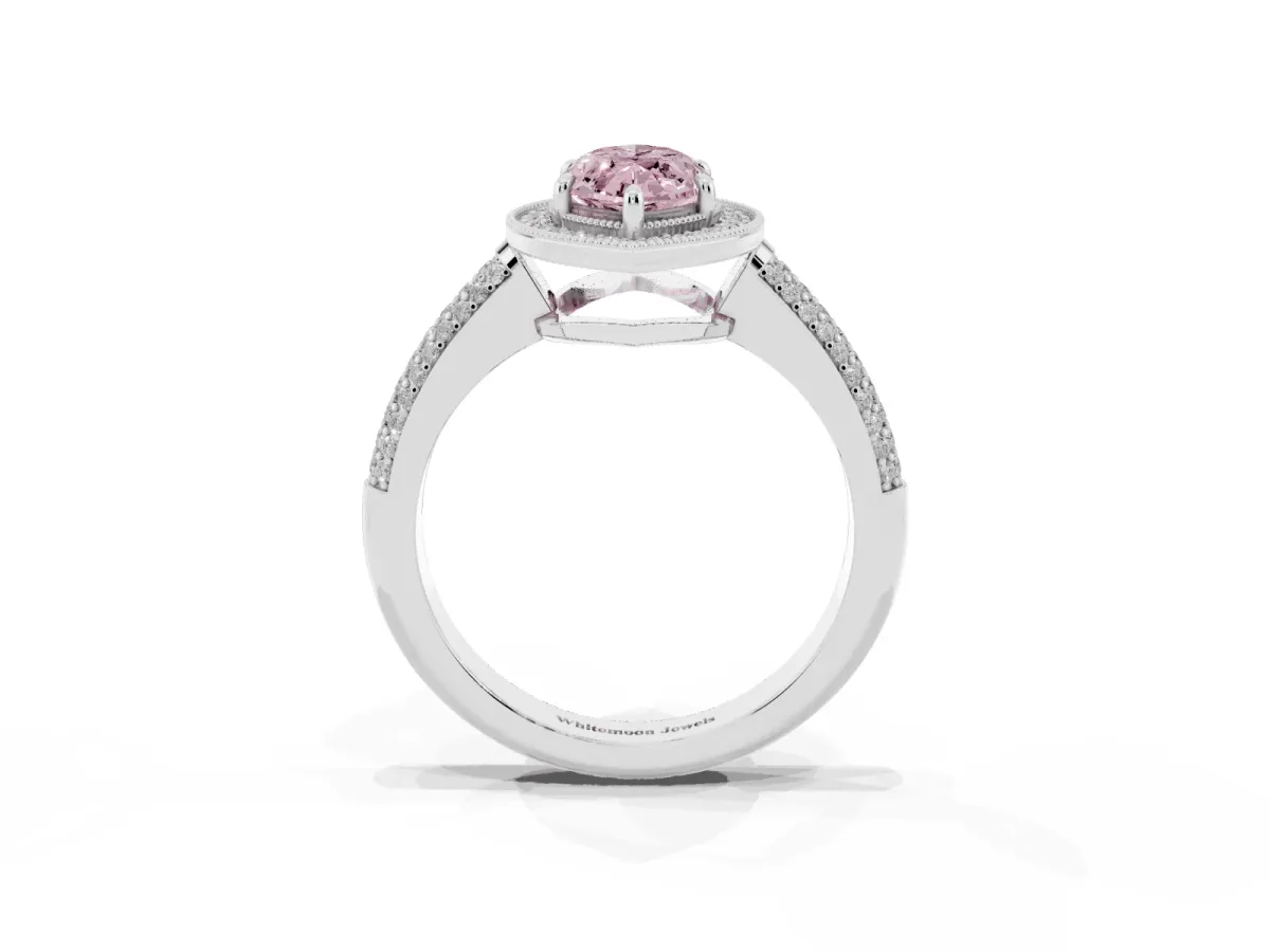 Fancy Pink Marquise Cut Cut Halo Diamond Pave Band with Four-Prong Setting Silver