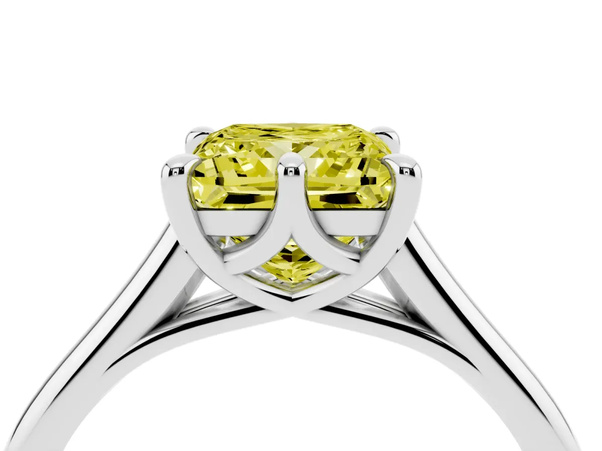 Fancy Yellow Princess Cut Solitaire Engagement Ring with Six-Prong Setting and Classic Band Silver