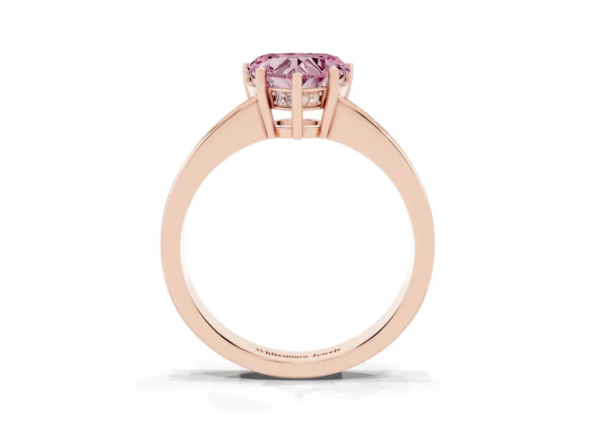Fancy Pink Heart Cut Solitaire Pavé Band Prong Setting Ring Rose gold