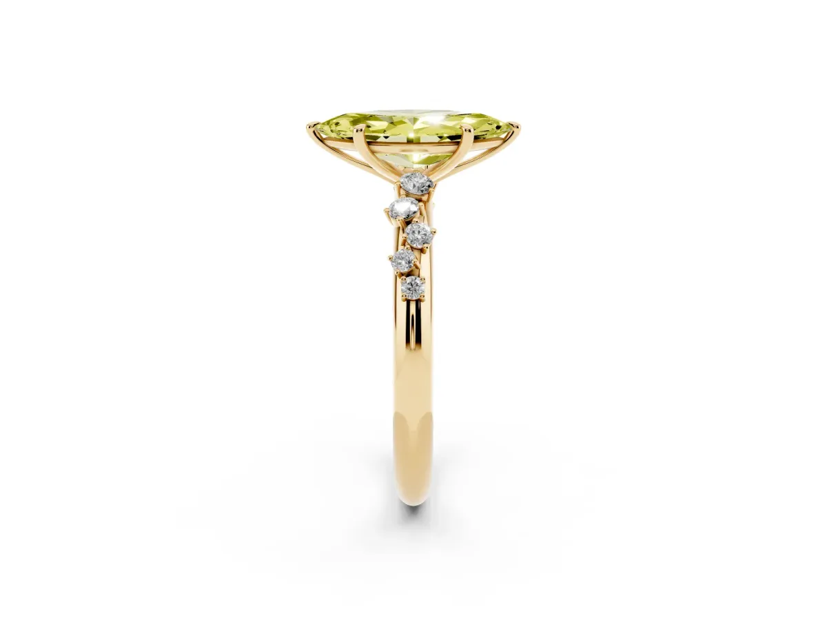 Fancy Yellow Marquise Cut Diamond Cluster Prong-Set Solitaire Ring Yellow gold