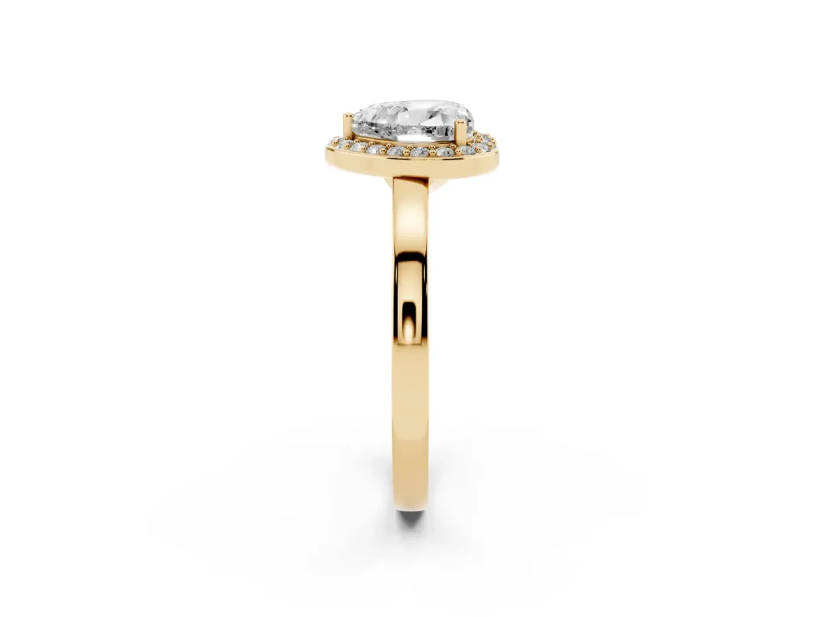Heart Cut Halo Diamond Ring with Solitaire Band and Prong Setting Yellow gold