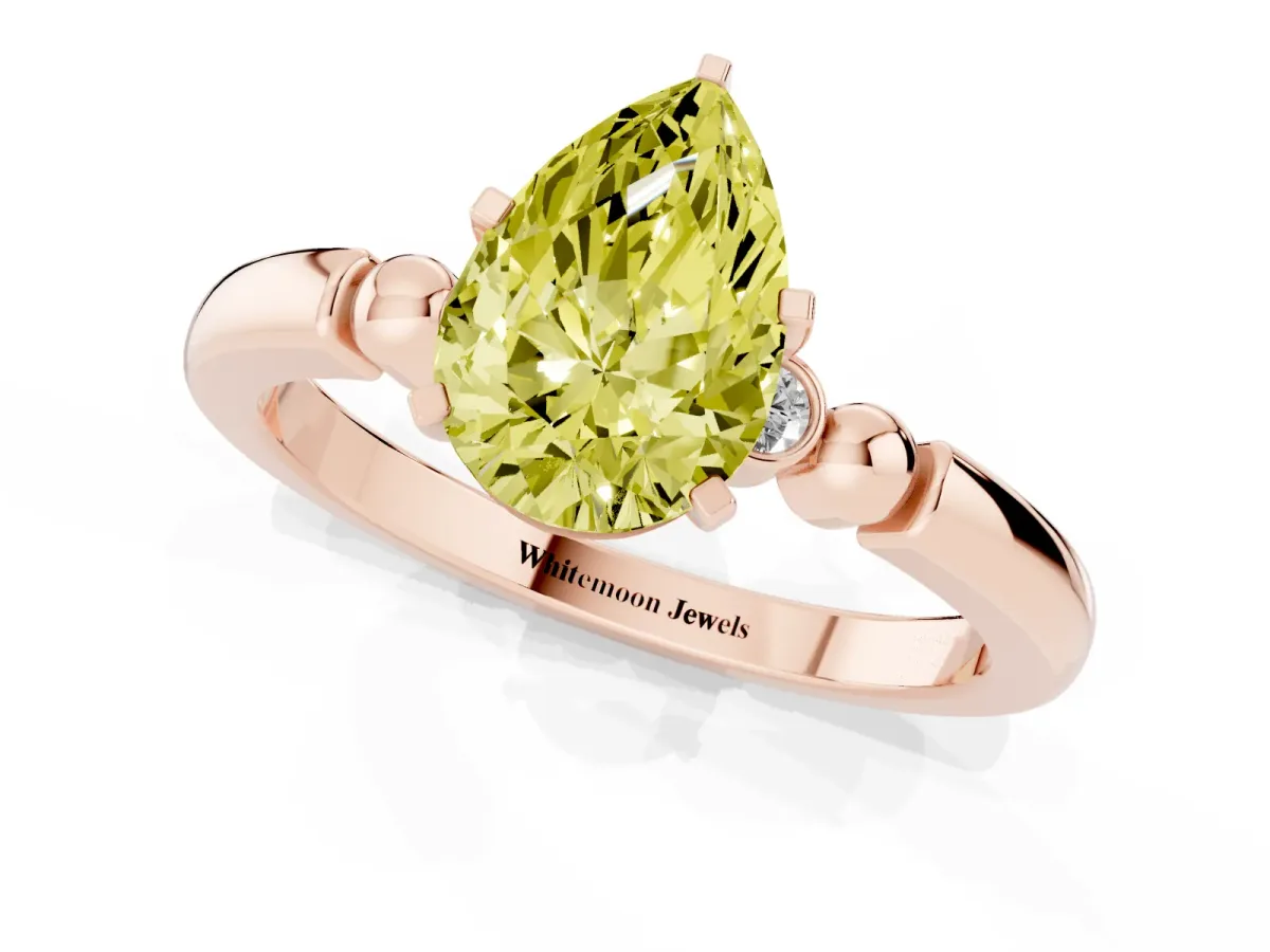Fancy Yellow Pear Cut Solitaire Beaded Band with Four-Prong Setting Rose gold