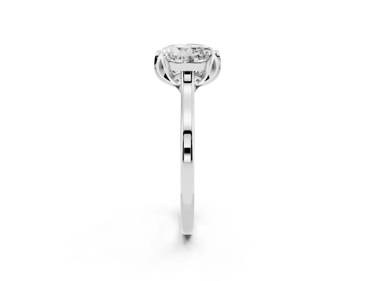Round Cut Diamond Solitaire Ring with Flower Prong Setting and Classic Band Silver