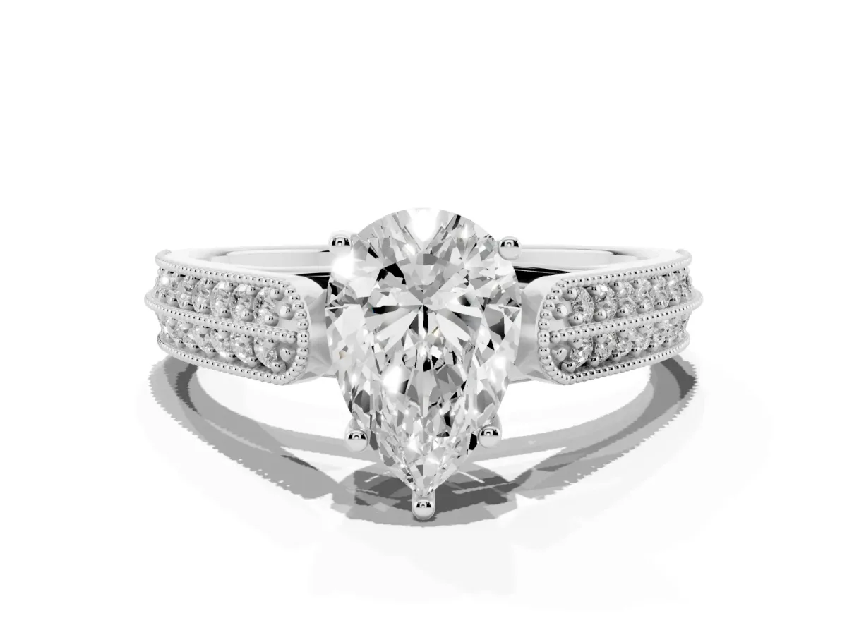 Pear Cut Cut Pave Split Shank Engagement Ring with Four-Prong Setting Platinum