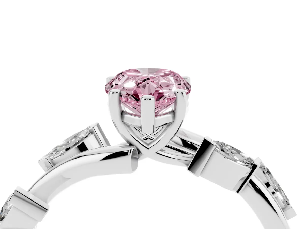 Fancy Pink Pear Cut Solitaire Twisted Band Marquise Accent Prong Setting Ring Silver