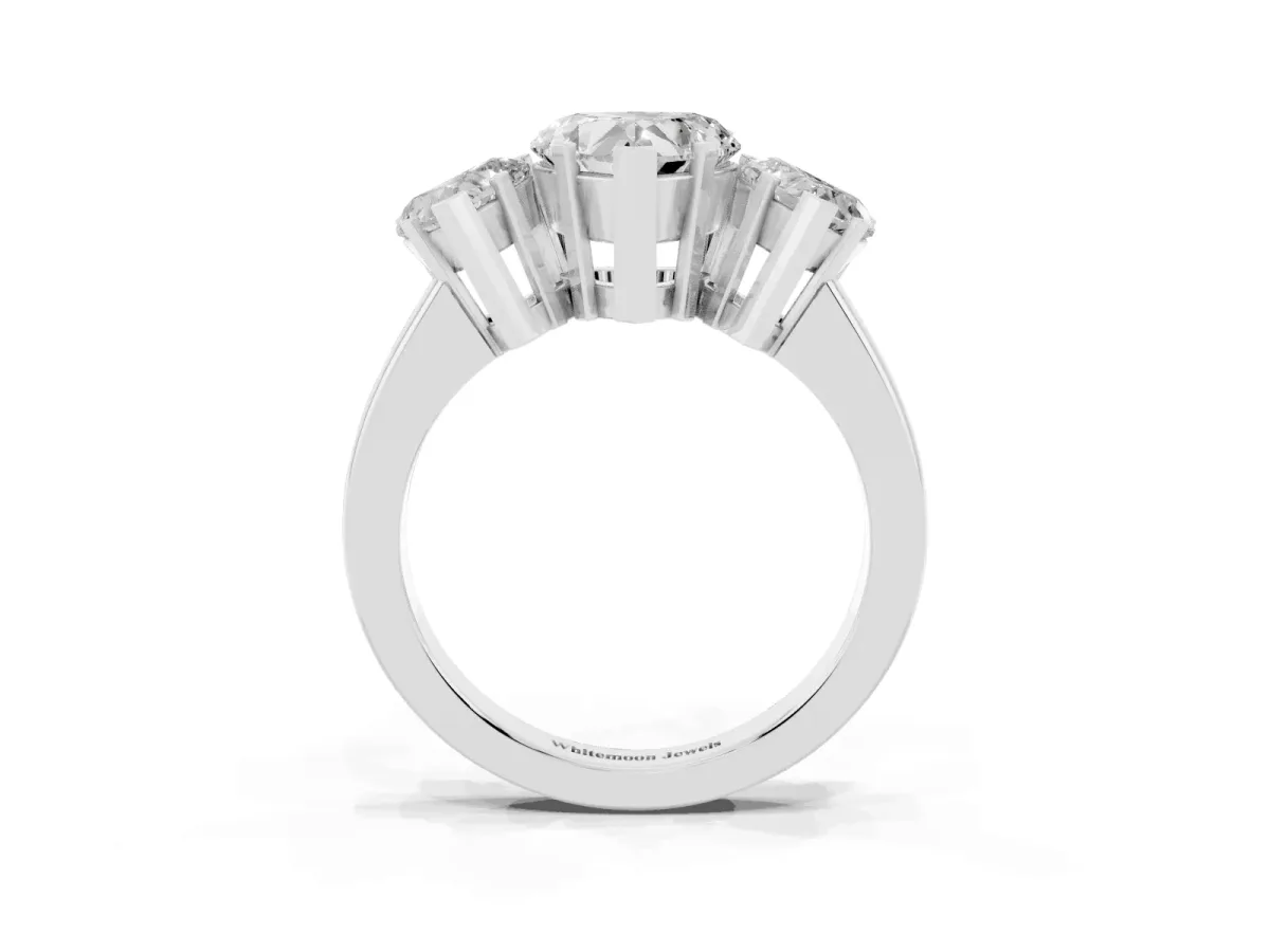 Three-Stone Heart Cut Cut Diamond Ring with Channel Set Band and Four-Prong Setting White gold