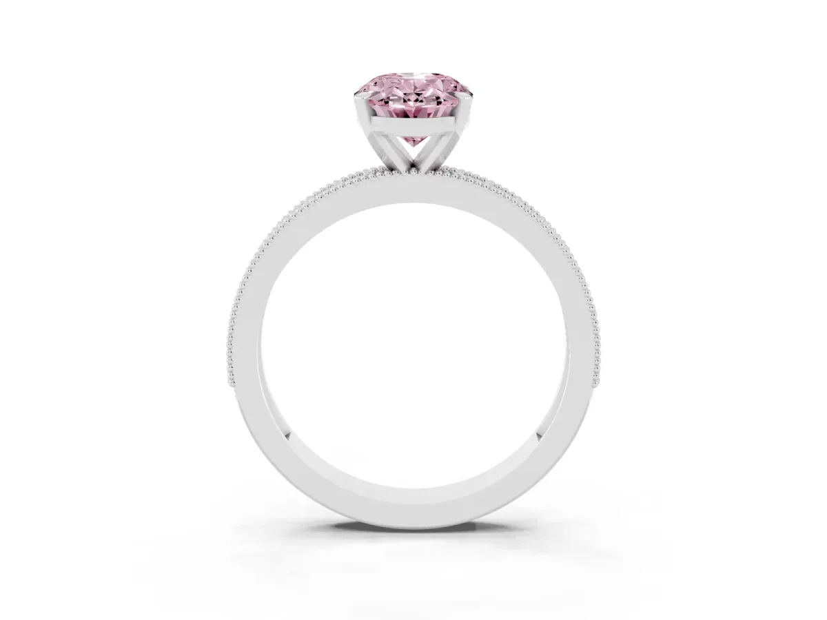 Fancy Pink Oval Cut Diamond Milgrain Pavé Engagement Ring with Four-Prong Setting Silver