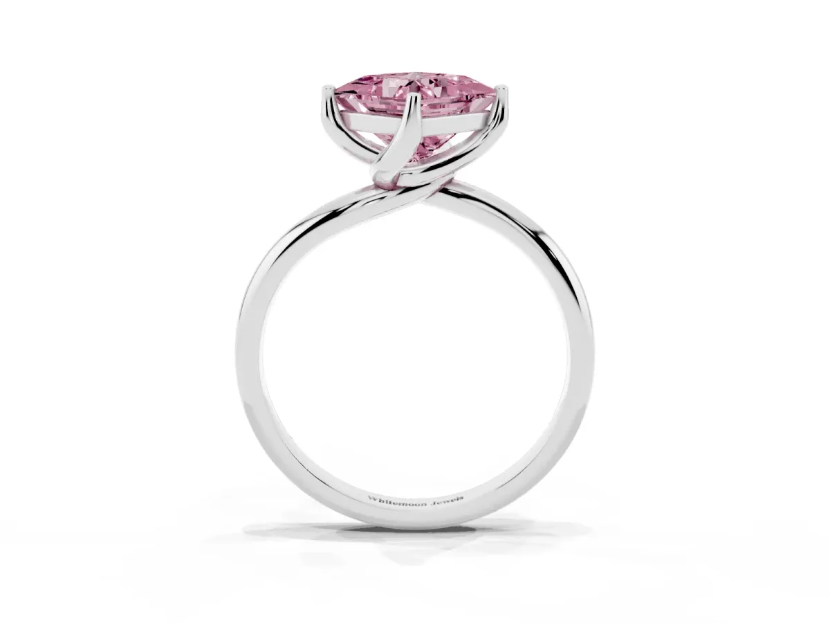 Fancy Pink Princess Cut Diamond Solitaire Engagement Ring with Four-Prong Setting and Classic Band White gold