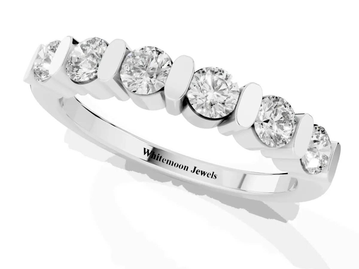 Channel Set Round Diamond Half Eternity Band Silver