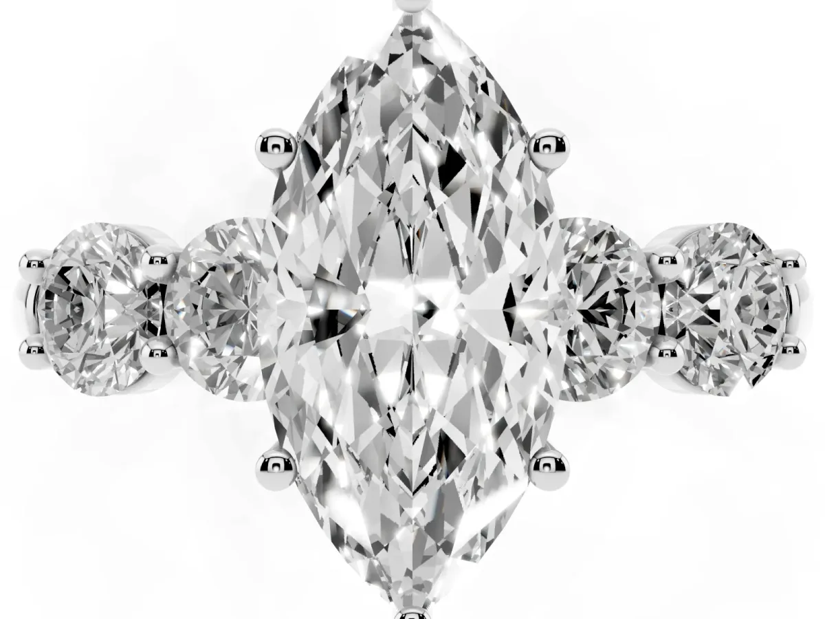 Marquise Cut Cut Five-Stone Prong Set Diamond Ring with Classic Band Platinum