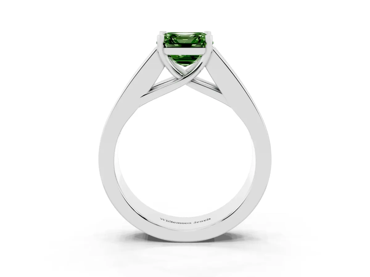 Fancy Green Asscher Cut Cut Channel Set Solitaire Ring with Four-Prong Setting Platinum