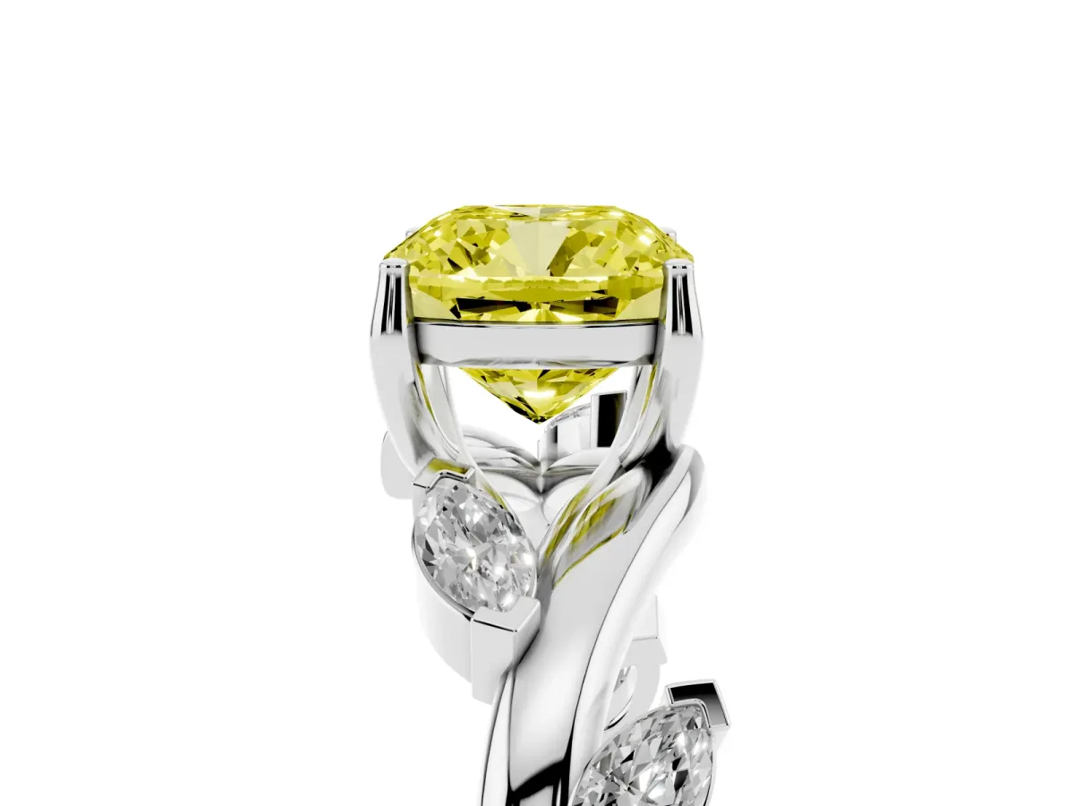 Fancy Yellow Cushion Cut Solitaire Twisted Band Marquise Accent Prong Setting Ring Silver