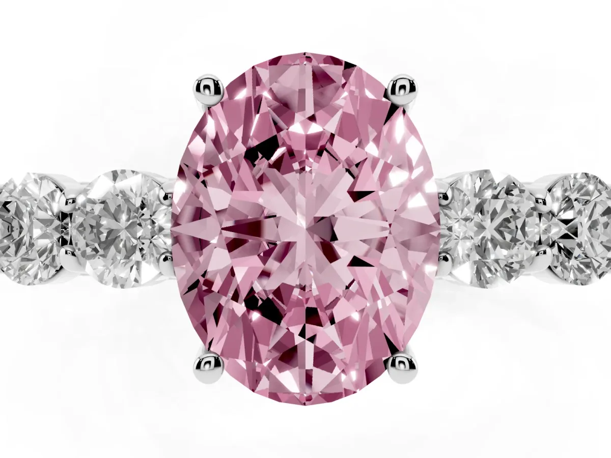 Fancy Pink Oval Cut Cut Diamond Five-Stone Prong Set White Gold Ring White gold