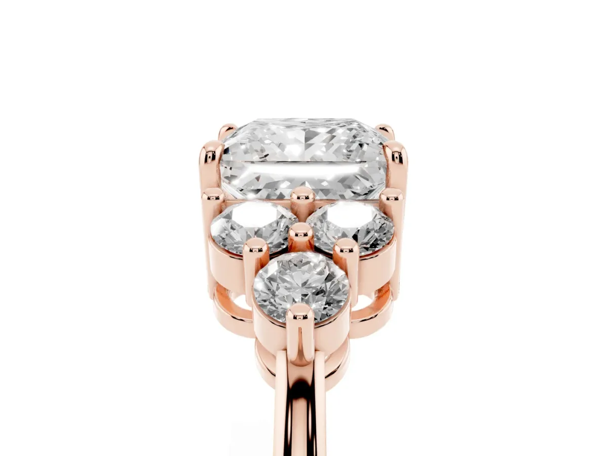 Princess Cut Brilliant Diamond Cluster Accent Solitaire Ring with Prong Setting Rose gold