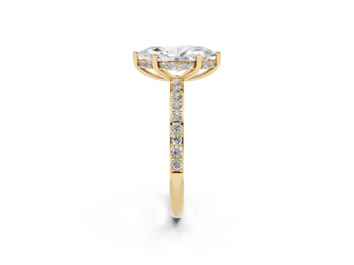 Marquise Cut Cut Diamond Pavé Band Ring with Four-Prong Setting Yellow gold