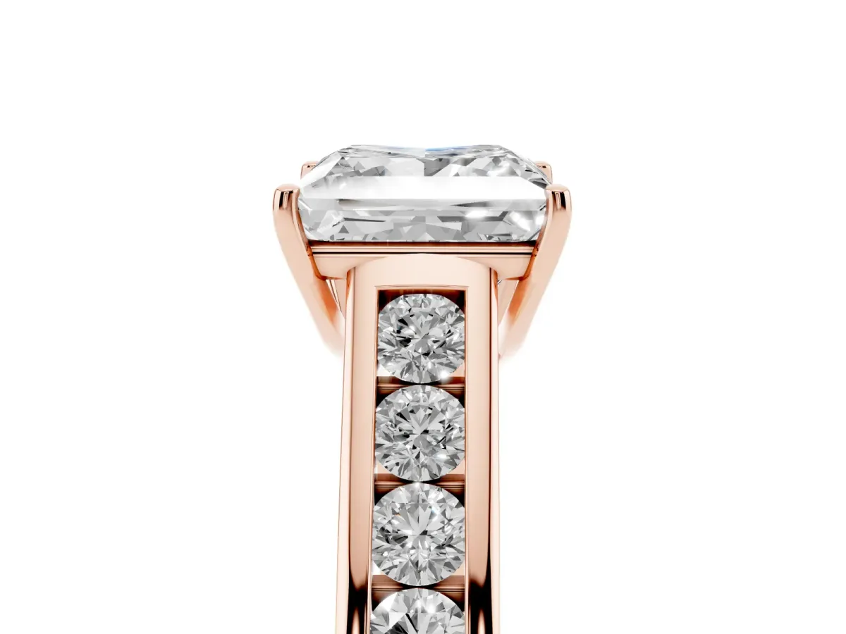 Princess Cut Brilliant Channel-Set Solitaire Ring with Four-Prong Setting Rose gold