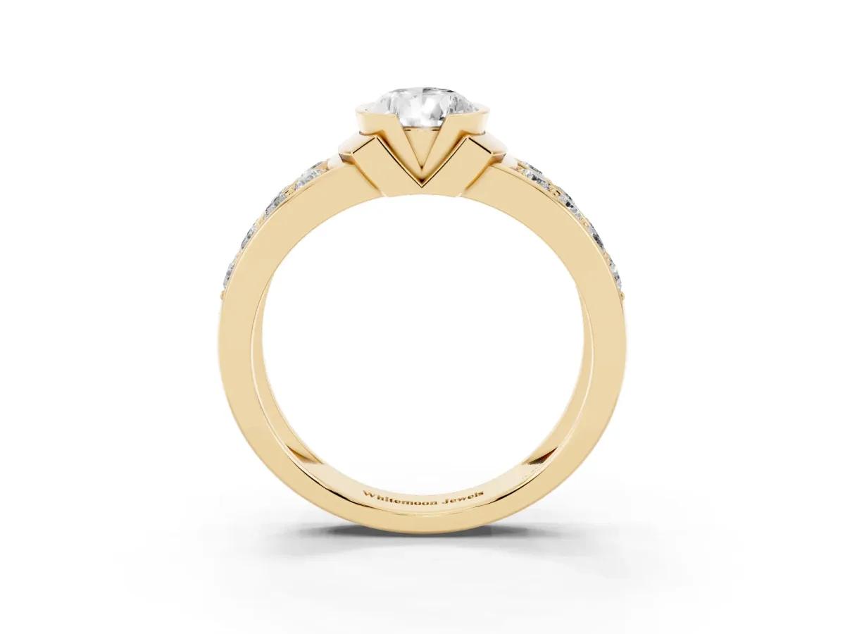 Pear Cut Brilliant Diamond Channel Set Wide Band Ring with Bezel Setting Yellow gold