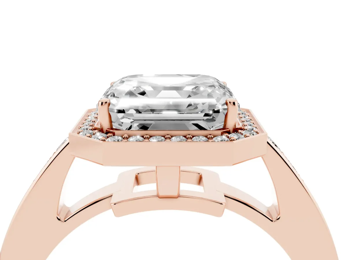 Asscher Cut Halo Pavé Diamond Engagement Ring with Bezel Setting Rose gold