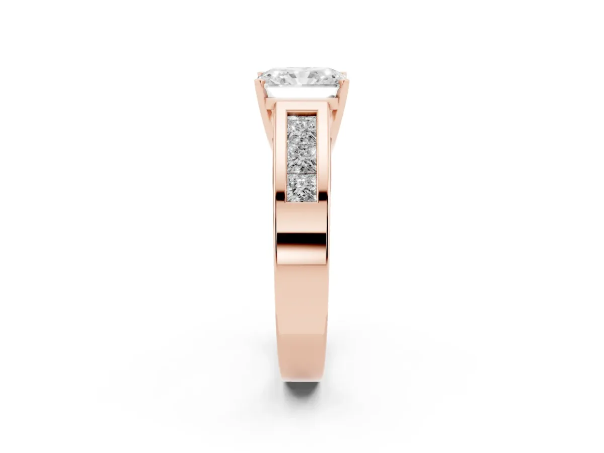 Radiant Cut Cut Channel Set Solitaire Ring with Four-Prong Setting Rose gold