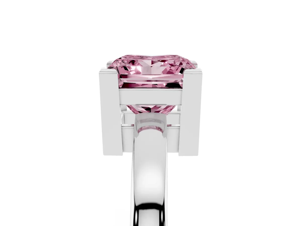Fancy Pink Princess Cut Cut Solitaire Ring with Four-Prong Setting and Classic Band Silver