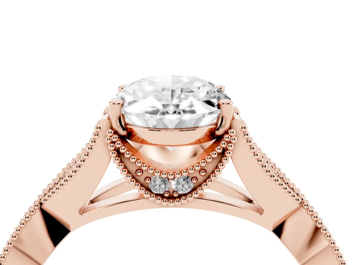 Oval Cut Cut Diamond Twisted Band with Milgrain Pave Setting and Four-Prong Setting Rose gold