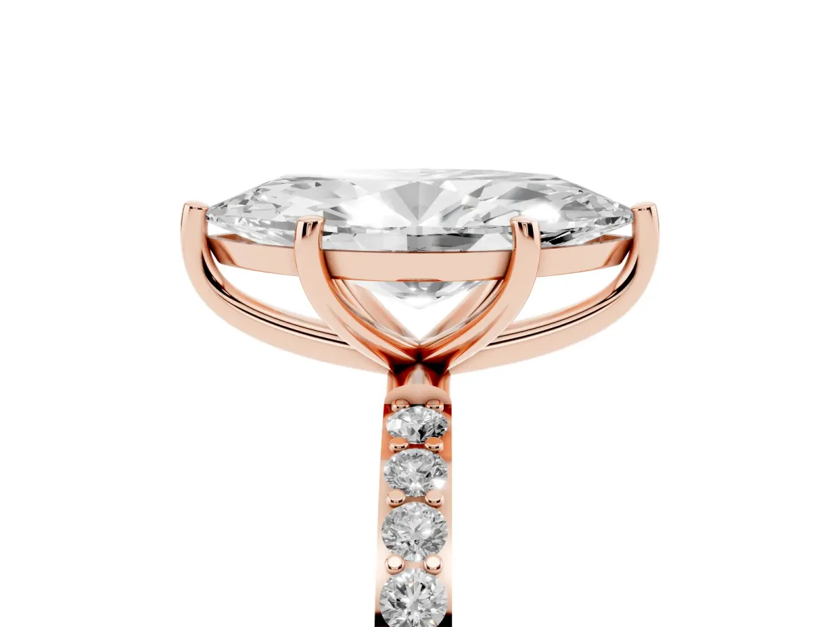 Marquise Cut Diamond Solitaire Ring with Round Pavé Shoulders and Prong Setting Rose gold