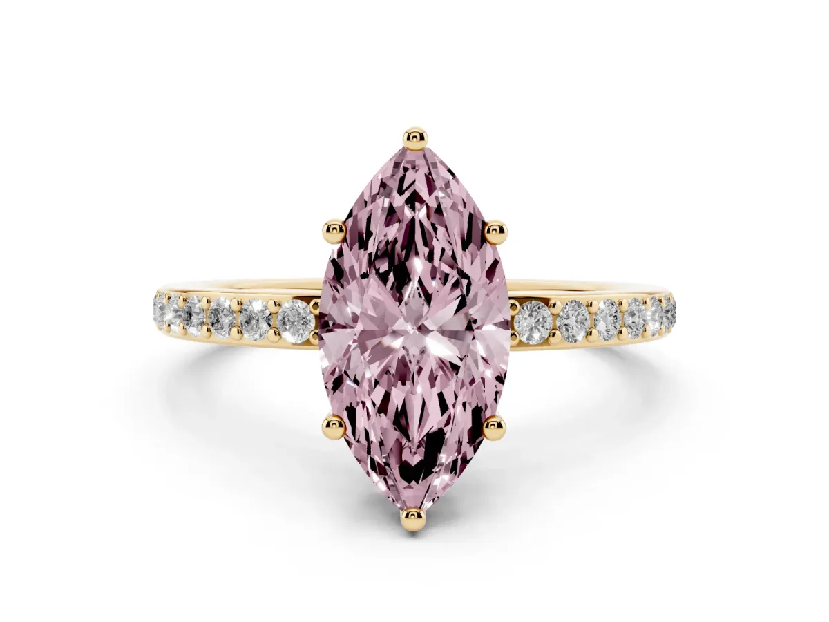Fancy Pink Marquise Cut Cut Diamond Pavé Band Ring with Four-Prong Setting Yellow gold