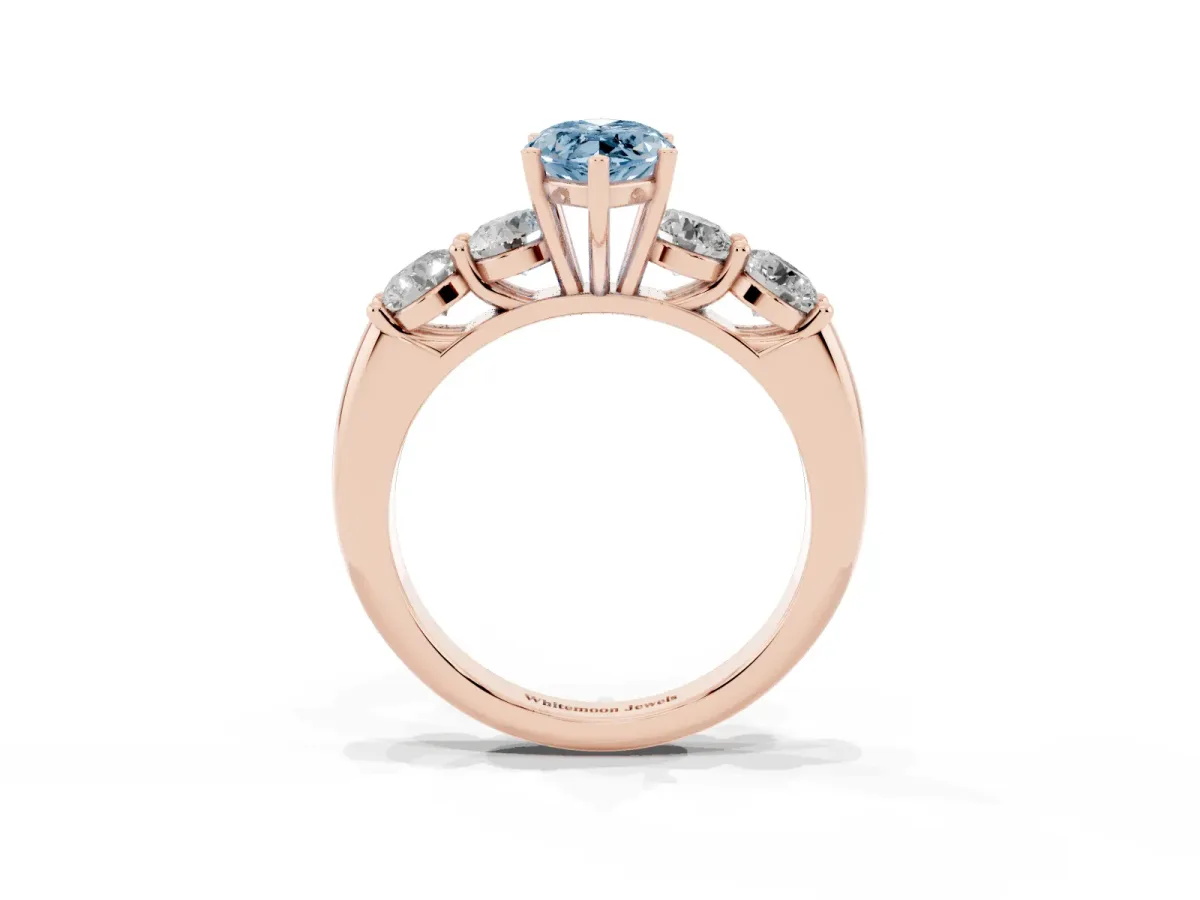 Fancy Blue Marquise Cut Cut Five-Stone Prong Set Diamond Ring with Classic Band Rose gold